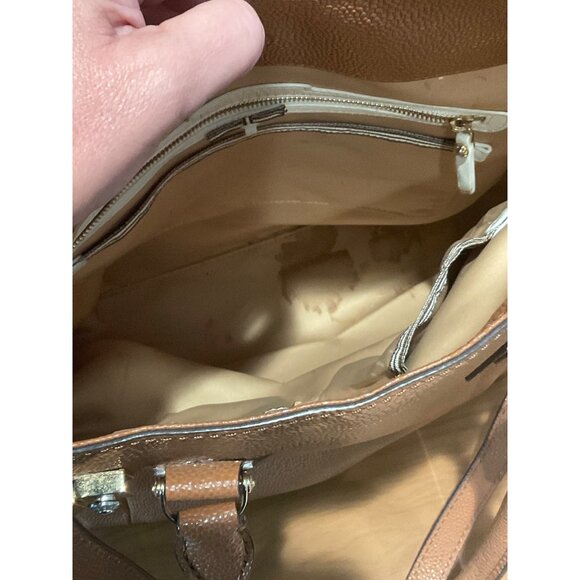 Henri Bendel Carlyle Satchel Pebbled Leather Carmel Handles & Crossbody Strap - Picture 14 of 14